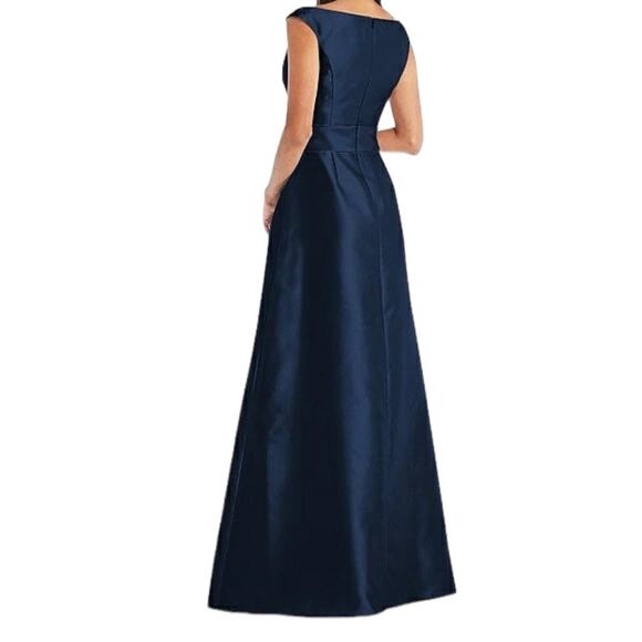 Alfred Sung dress D811s off the shoulder draped wrap satin maxi blue size 14 - Picture 8 of 8